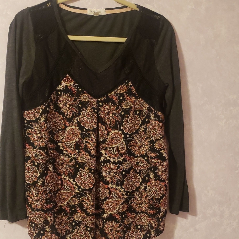 Taylor & Sage Black and Pink Floral Blouse Boho Top
